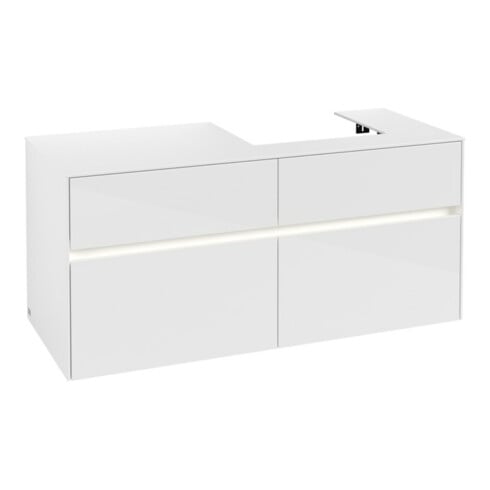 V&B Meuble sous lavabo Collaro 120x54,8x50cm, EV droite, LED 8,8 W, blanc brillant