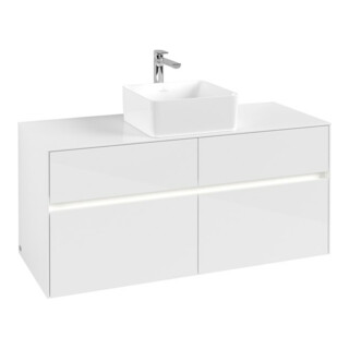 V&B Meuble sous lavabo Collaro 120x54,8x50cm, WT mi, LED 8,8 W, blanc brillant