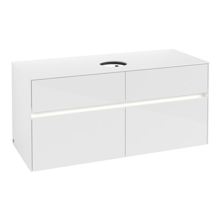 V&B Meuble sous lavabo Collaro 120x54,8x50cm, WT mi, LED 8,8 W, blanc brillant