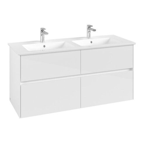 V&B Meuble sous lavabo Collaro 126,1x61x48cm, vasque centrale, blanc brillant