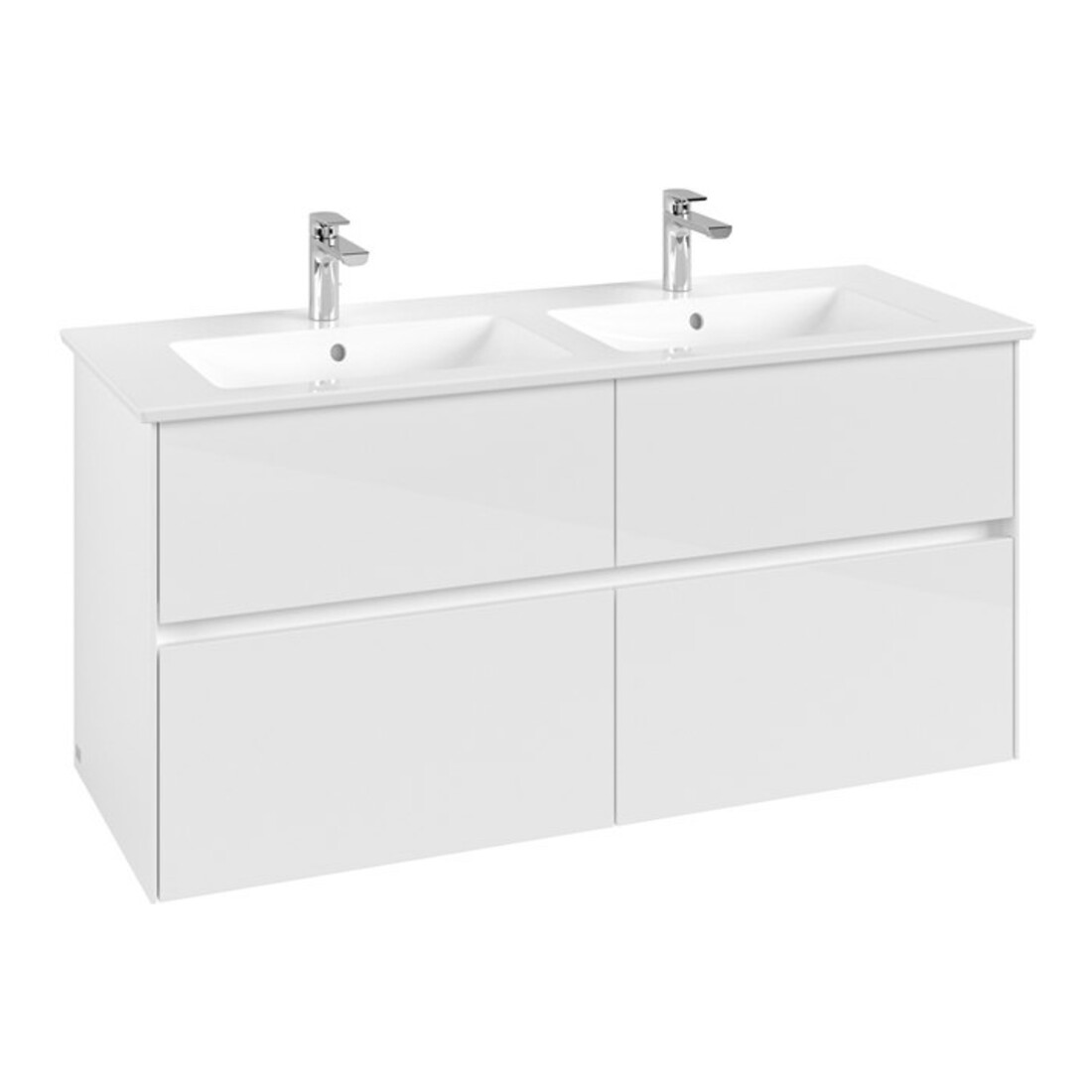 V&B Meuble sous lavabo Collaro 126,1x61x48cm, vasque centrale, blanc brillant