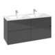 V&B Meuble sous lavabo Collaro 126,1x61x48cm, vasque centrale, gris brillant-3