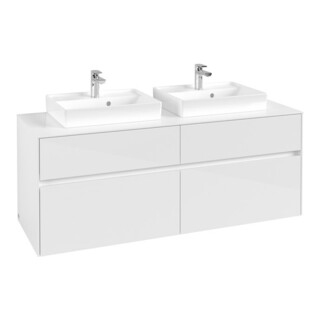 V&B Meuble sous lavabo Collaro 140x54,8x50 cm, pour 2 lavabos, blanc brillant