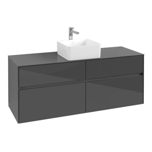 V&B Meuble sous-lavabo Collaro 140x54,8x50 cm, vasque centrale, Gris brillant