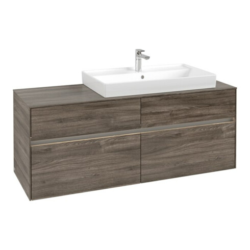 V&B Meuble sous lavabo Collaro 140x54,8x50 cm, vasque droite, avec LED, blanc satiné