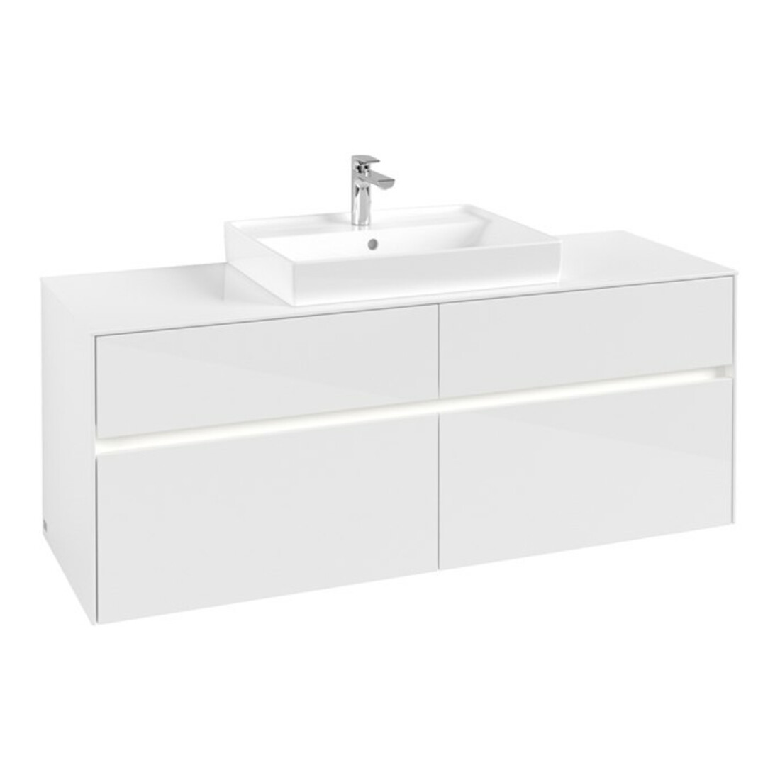 V&B Meuble sous lavabo Collaro 140x54,8x50 cm, WT mi, LED 10 W, blanc brillant