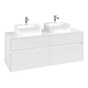 V&B Meuble sous lavabo Collaro 140x54,8x50cm, 2 tiroirs, LED 10 W, blanc brillant