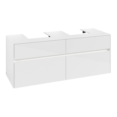 V&B Meuble sous lavabo Collaro 140x54,8x50cm, 2 tiroirs, LED 10 W, blanc brillant