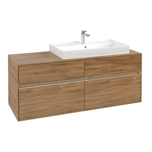 V&B Meuble sous lavabo Collaro 140x54,8x50cm, lavabo à droite, avec LED, Kan Oa
