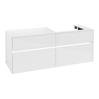 V&B Meuble sous-lavabo Collaro 140x54,8x50cm, lavabo droit, LED 10W, blanc brillant