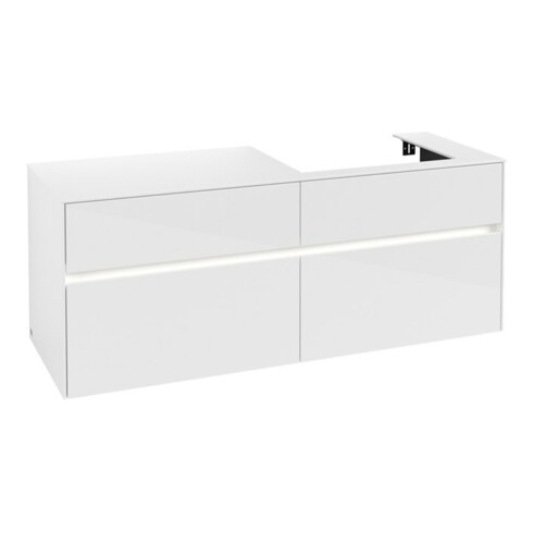 V&B Meuble sous-lavabo Collaro 140x54,8x50cm, lavabo droit, LED 10W, blanc brillant