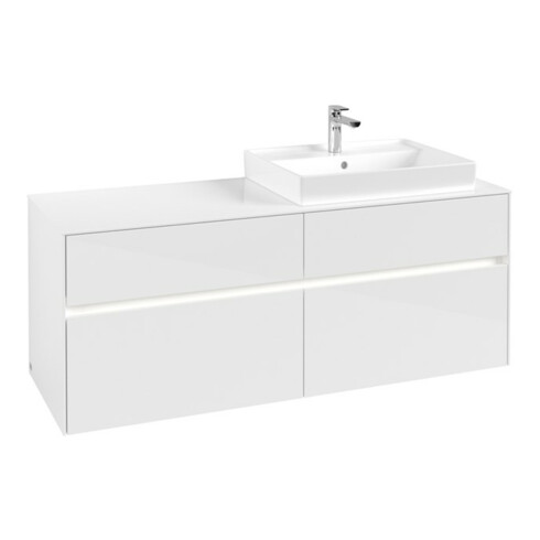 V&B Meuble sous-lavabo Collaro 140x54,8x50cm, lavabo droit, LED 10W, blanc brillant