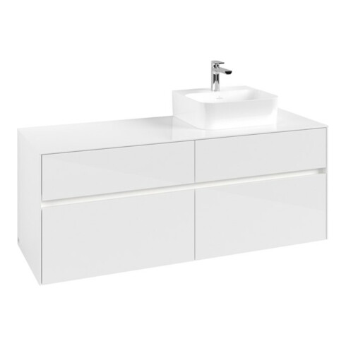 V&B Meuble sous-lavabo Collaro 140x54,8x50cm, lavabo droit, LED 10W, blanc brillant