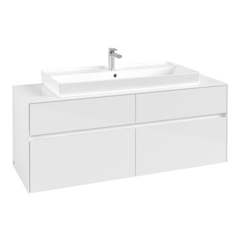 V&B Meuble sous lavabo Collaro 140x54,8x50cm, vasque centrale, blanc brillant