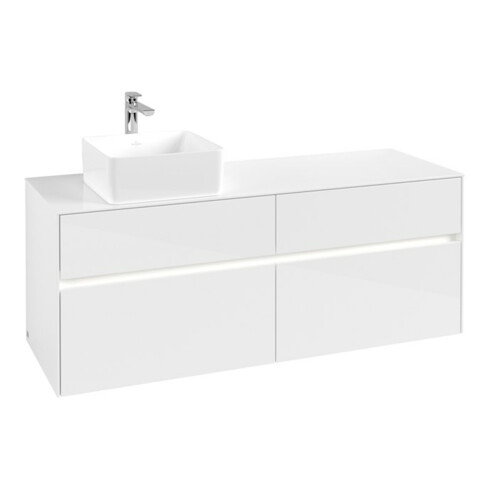 V&B Meuble sous-lavabo Collaro 140x54,8x50cm, WT l, LED 10W, blanc brillant