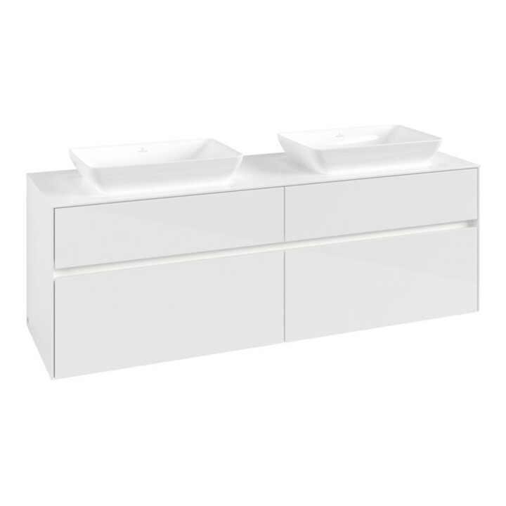 V&B Meuble sous-lavabo Collaro 160x54,8x50 cm, 2 tiroirs, LED 12W, blanc brillant
