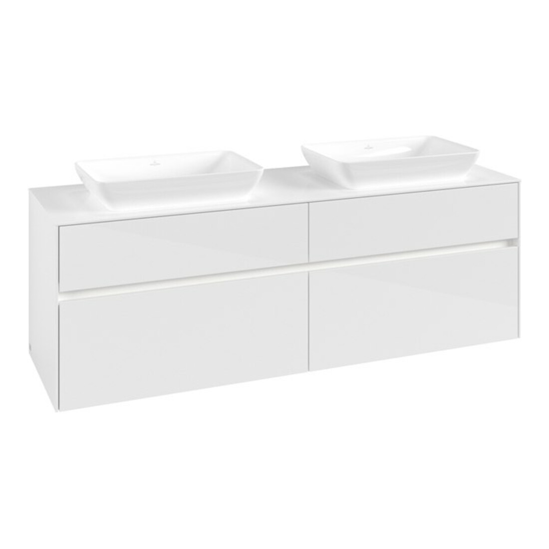 V&B Meuble sous-lavabo Collaro 160x54,8x50 cm, 2 tiroirs, LED 12W, blanc brillant