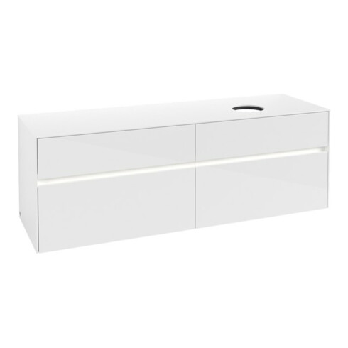 V&B Meuble sous lavabo Collaro 160x54,8x50 cm, lavabo droit, LED 12W, blanc brillant