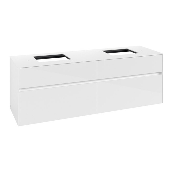 V&B Meuble sous-lavabo Collaro 160x54,8x50 cm, pour 2 lavabos, blanc brillant