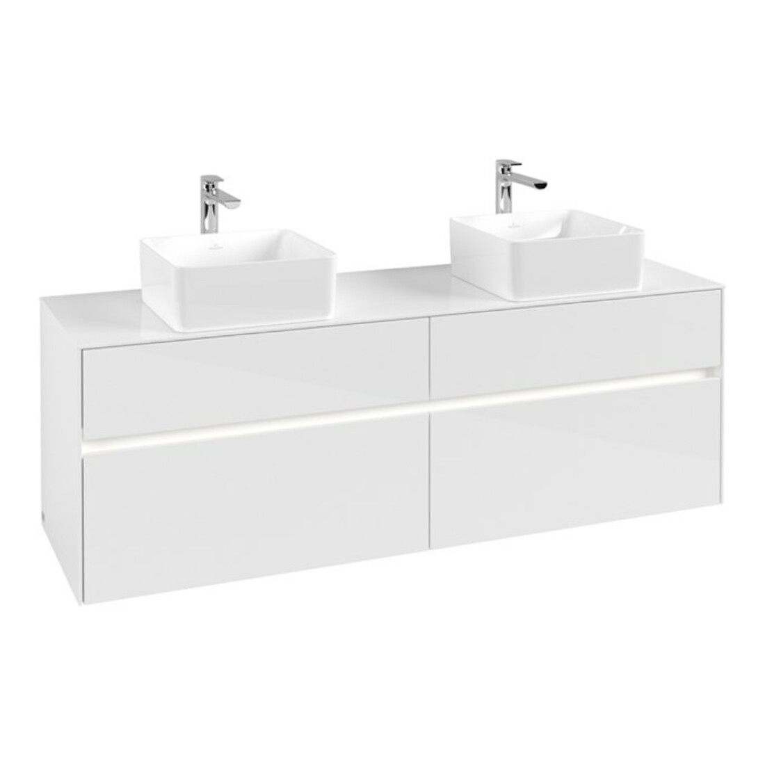 V&B Meuble sous-lavabo Collaro 160x54,8x50cm, 2 tiroirs, avec LED, blanc brillant