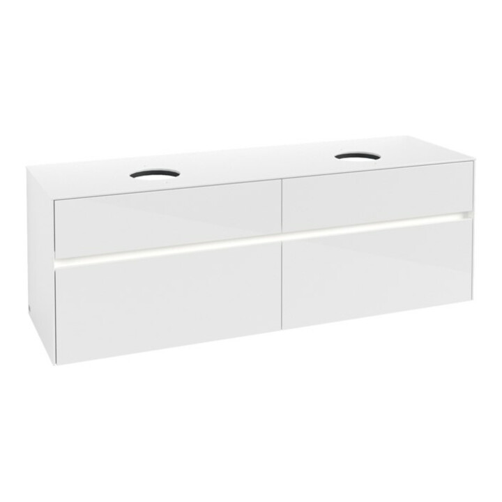 V&B Meuble sous-lavabo Collaro 160x54,8x50cm, 2 tiroirs, avec LED, blanc brillant