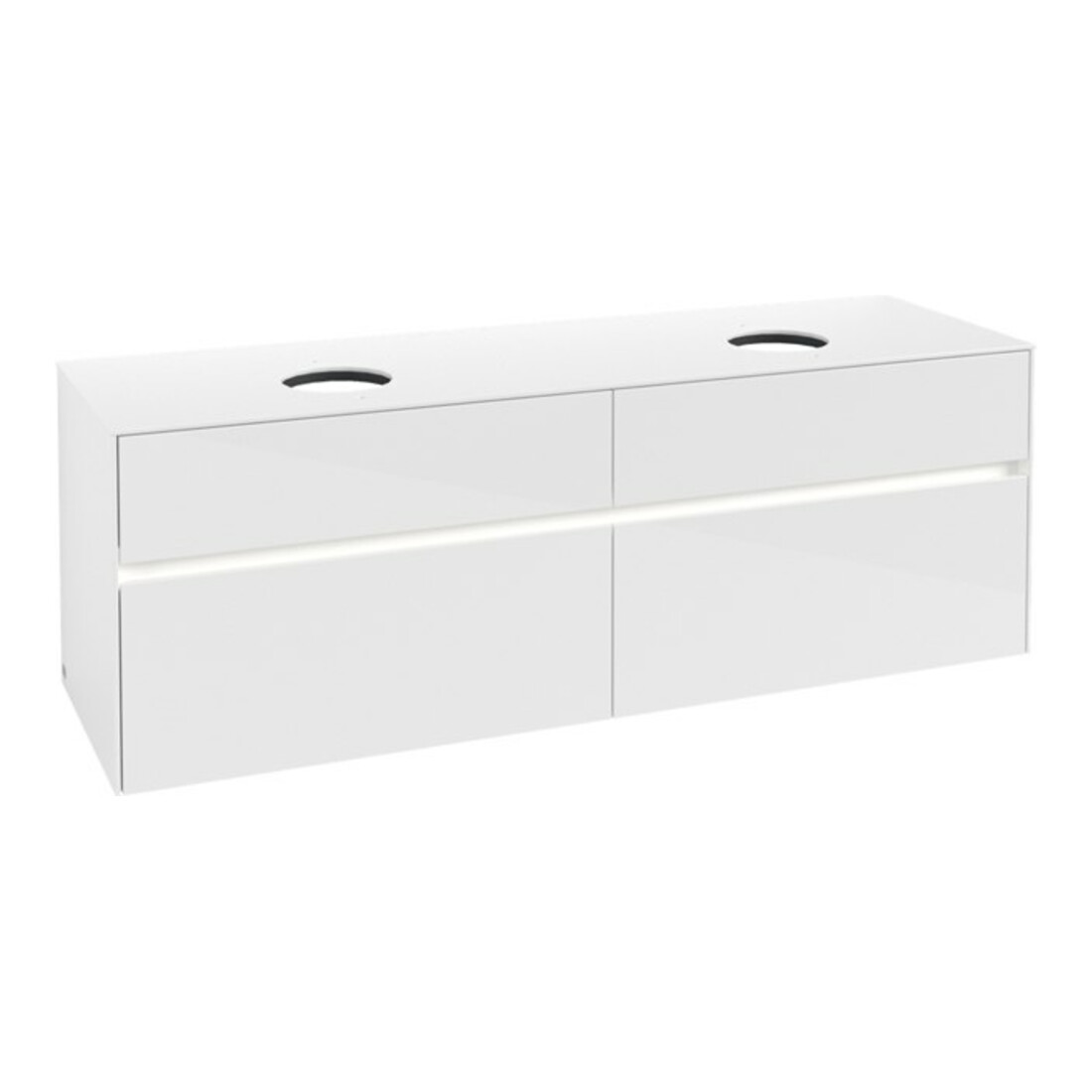 V&B Meuble sous-lavabo Collaro 160x54,8x50cm, 2 tiroirs, avec LED, blanc brillant