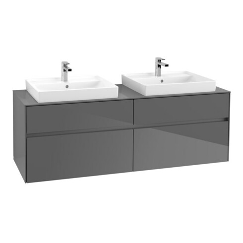 V&B Meuble sous lavabo Collaro 160x54,8x50cm, 2 tiroirs, avec LED, gris brillant