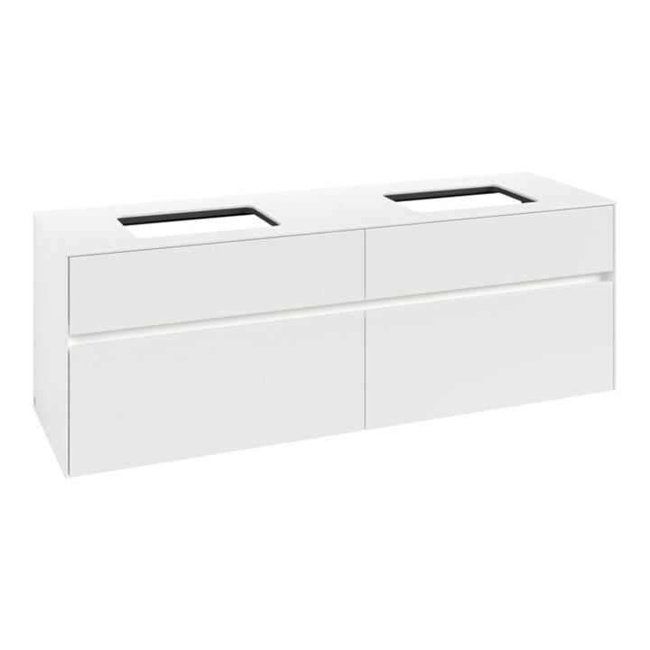V&B Meuble sous lavabo Collaro 160x54,8x50cm, 2 tiroirs, LED 12W, blanc mat