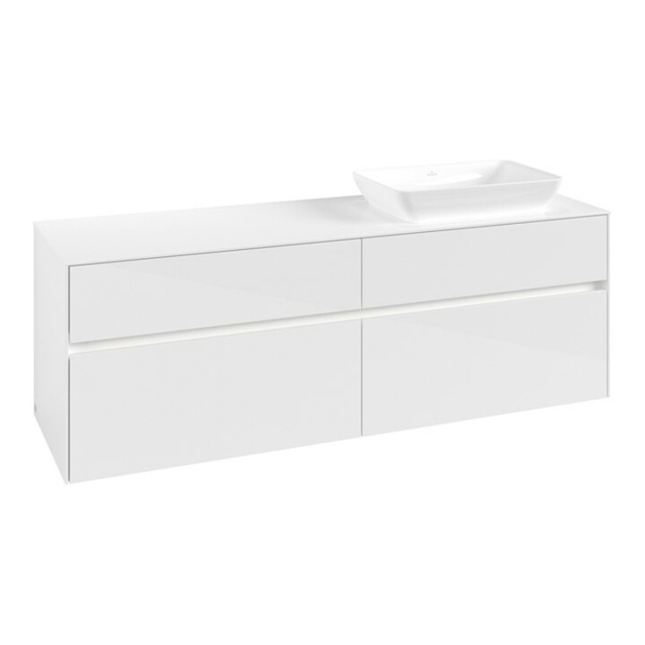 V&B Meuble sous lavabo Collaro 160x54,8x50cm, lavabo à droite, LED 12W, blanc brillant