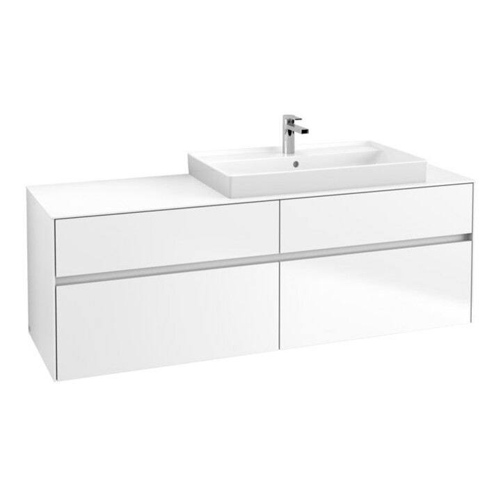V&B Meuble sous lavabo Collaro 160x54,8x50cm, lavabo à droite, LED 12W, blanc mat