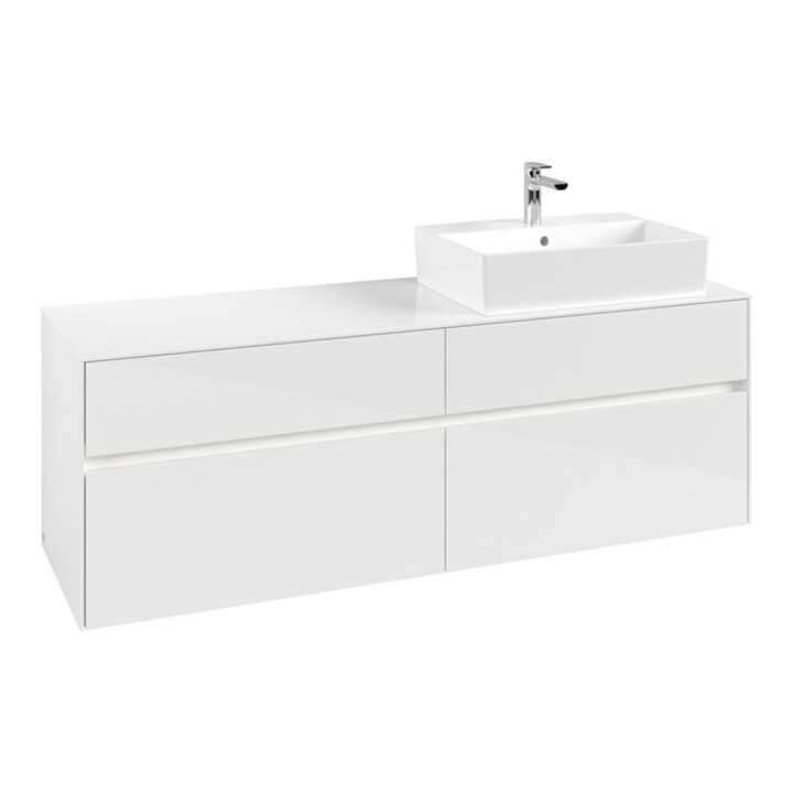 V&B Meuble sous lavabo Collaro 160x54,8x50cm, lavabo droite, LED 12W, blanc brillant