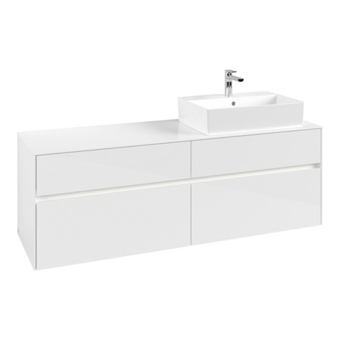 V&B Meuble sous lavabo Collaro 160x54,8x50cm, lavabo droite, LED 12W, blanc brillant
