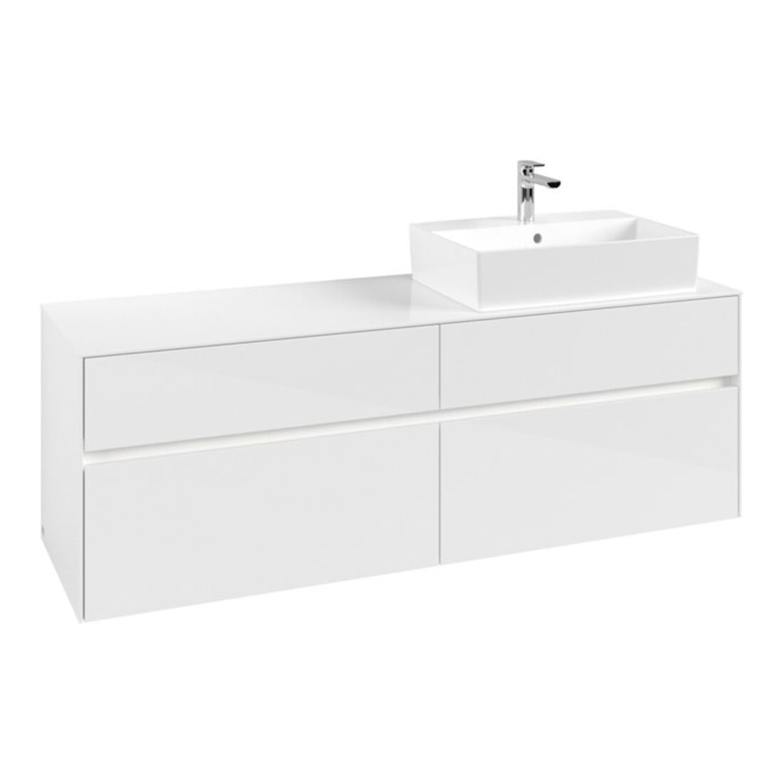 V&B Meuble sous lavabo Collaro 160x54,8x50cm, lavabo droite, LED 12W, blanc brillant