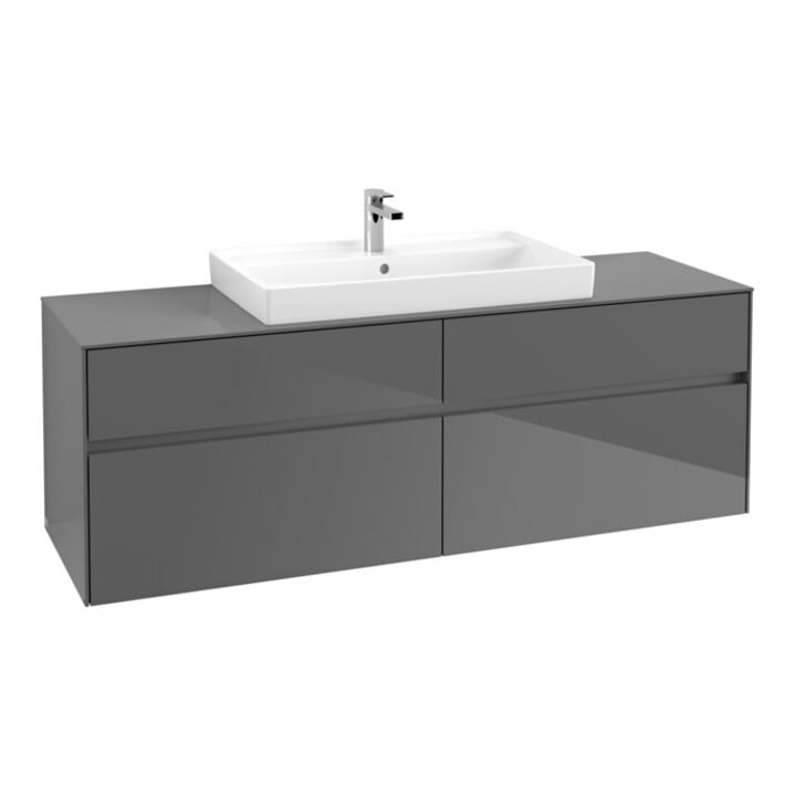 V&B Meuble sous lavabo Collaro 160x54,8x50cm, vasque centrale, gris brillant
