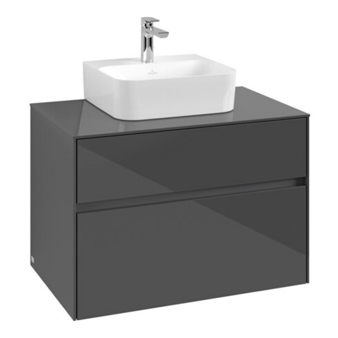 V&B Meuble sous lavabo Collaro 80x54,8x50cm, vasque centrale, gris brillant