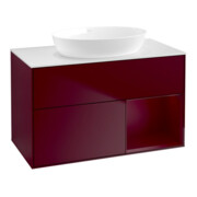 V&B Meuble sous lavabo Éclairage mural Finion 100, blanc, avec étagère Peo m Lac, Peo m