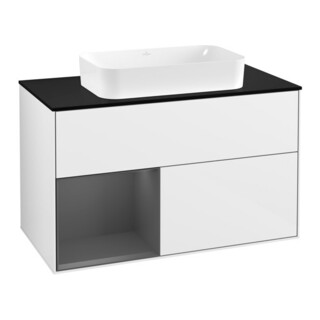 V&B Meuble sous lavabo Éclairage mural Finion 100, blanc brillant Lac