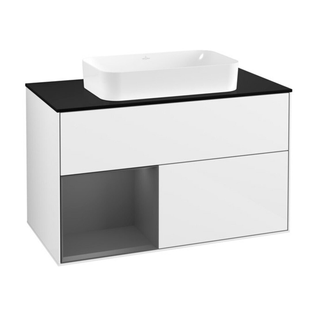 V&B Meuble sous lavabo Éclairage mural Finion 100, blanc brillant Lac