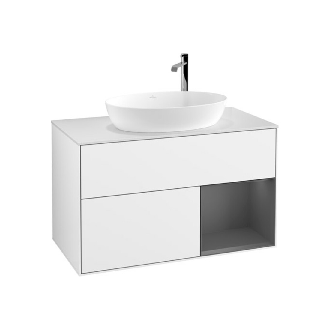V&B Meuble sous lavabo Éclairage mural Finion 100, blanc brillant, Lacquer blanc