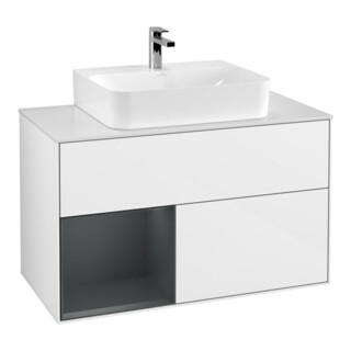 V&B Meuble sous lavabo Éclairage mural Finion 100, blanc brillant, laqué
