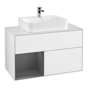 V&B Meuble sous lavabo Éclairage mural Finion 100, blanc brillant, laqué