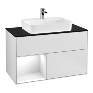 V&B Meuble sous-lavabo Éclairage mural Finion 100, blanc brillant, laqué blanc