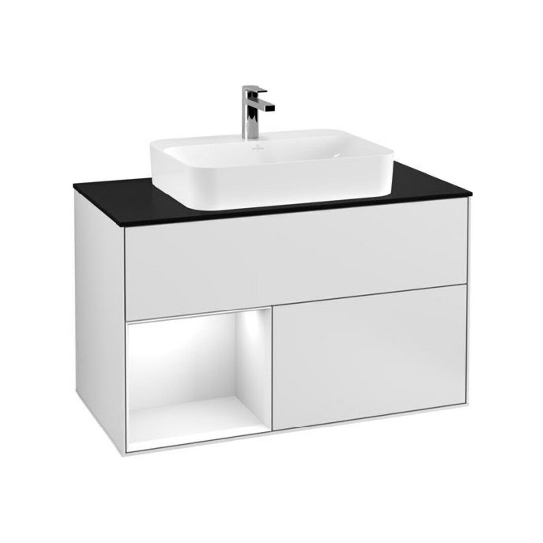 V&B Meuble sous-lavabo Éclairage mural Finion 100, blanc brillant, laqué blanc