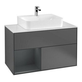 V&B Meuble sous lavabo Éclairage mural Finion 100, blanc mat, anthracite m