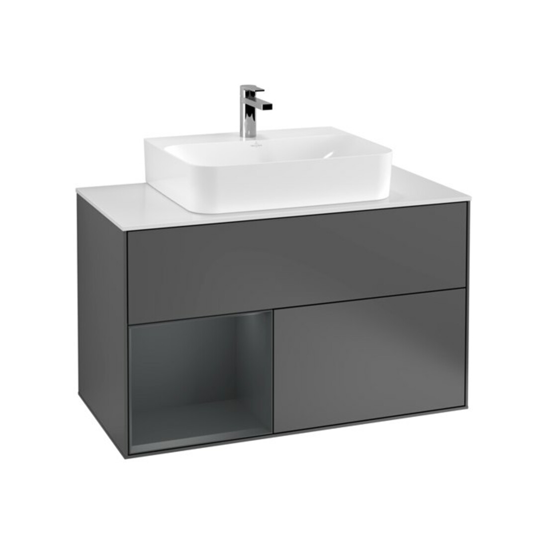 V&B Meuble sous lavabo Éclairage mural Finion 100, blanc mat, anthracite m