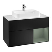 V&B Meuble sous lavabo Éclairage mural Finion 100, blanc mat, chêne naturel mat, bleu mat-1