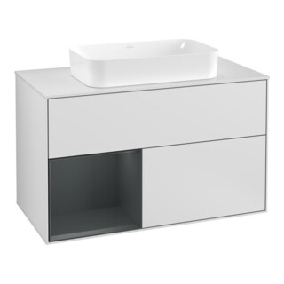 V&B Meuble sous lavabo Éclairage mural Finion 100, blanc mat, laqué blanc