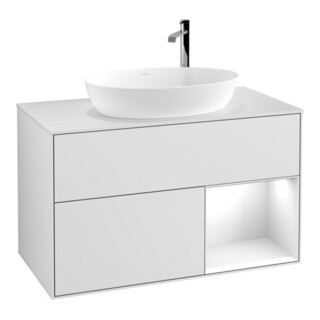 V&B Meuble sous lavabo Éclairage mural Finion 100, blanc mat, laqué blanc, laqué