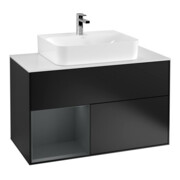 V&B Meuble sous lavabo Éclairage mural Finion 100, blanc mat, laqué, bleu mat, laqué