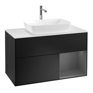 V&B Meuble sous lavabo Éclairage mural Finion 100, blanc mat, laqué, bleu mat, laqué